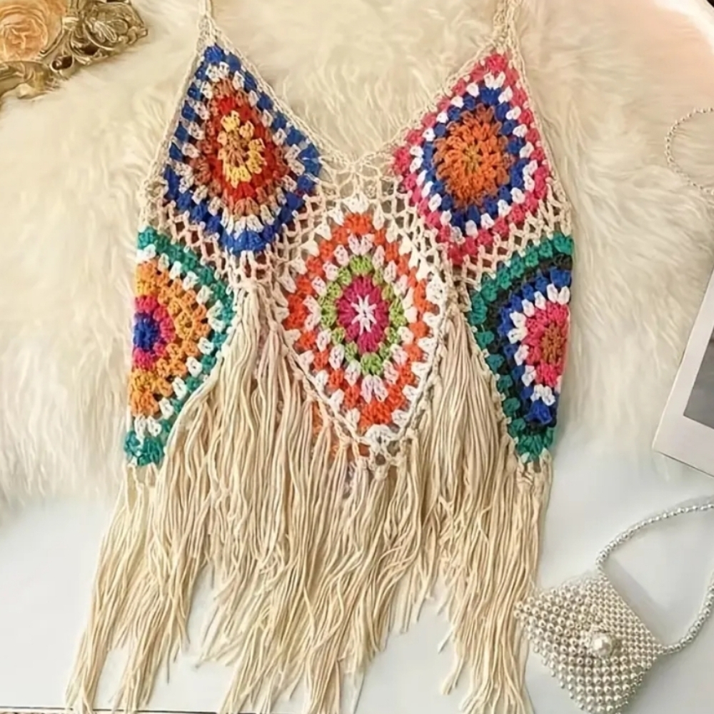 Crochet Colorblock Cami Tops - Picture 2 of 8